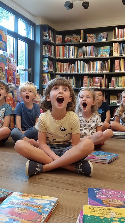 Excited children reading